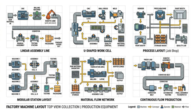 Industrial Factory Machine Layouts and Schematics.