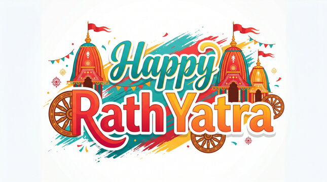 Colorful Rath Yatra typography illustration with festive chariot artwork for branding marketing advertising and digital promotion