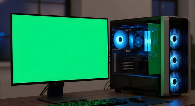 Green screen monitor with computer tower