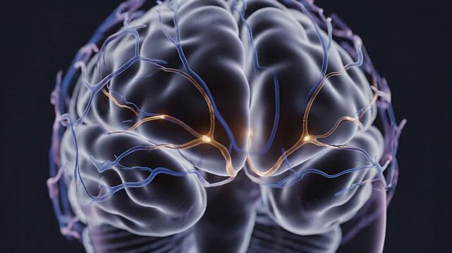 Detailed Abstract CGI Representation of the Human Temporal Lobe with Intricate Neural Connections on a Dark Background
