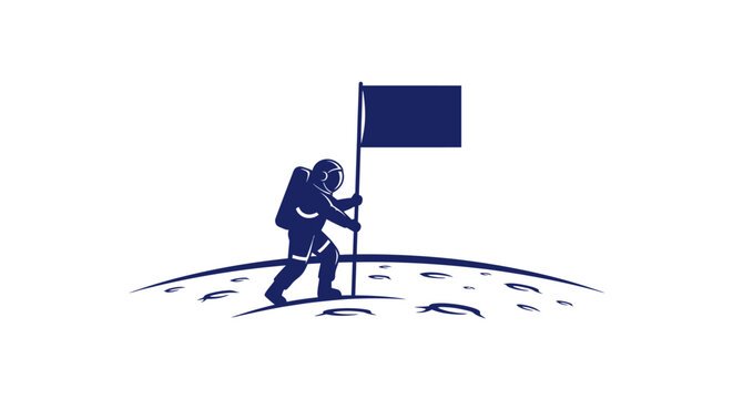 Astronaut planting flag on moon surface, space exploration, discovery, achievement