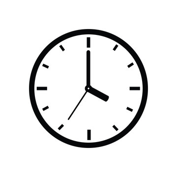 Simple vector icon of a round wall clock showing 04:00, designed in black and white with clean minimal lines and modern flat illustration style.