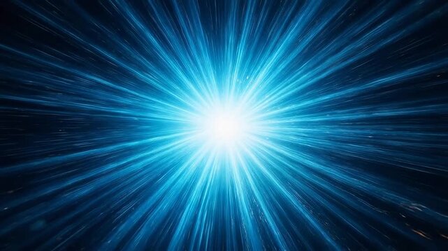 Golden light explosion with radiating sparkles and dynamic rays on black background