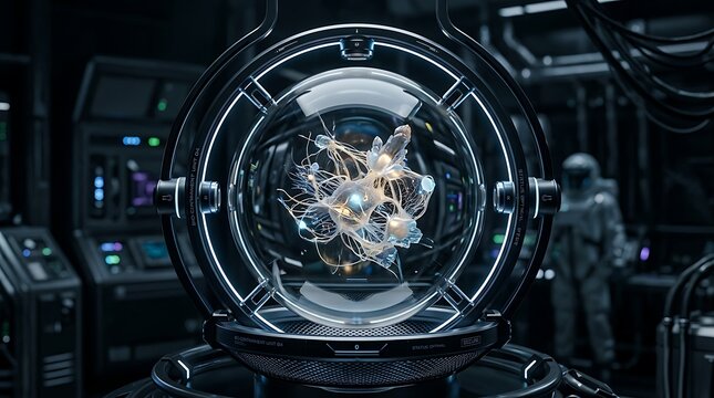 Futuristic Scientific Laboratory with Biotechnological Equipment and Neural Network Display