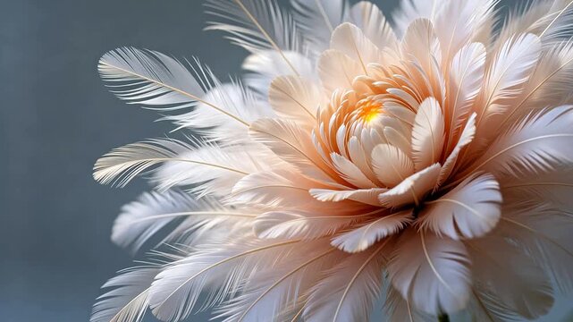 Artificial flower made of soft pink and white feathers