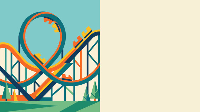 Roller coaster with looping tracks and copy space background