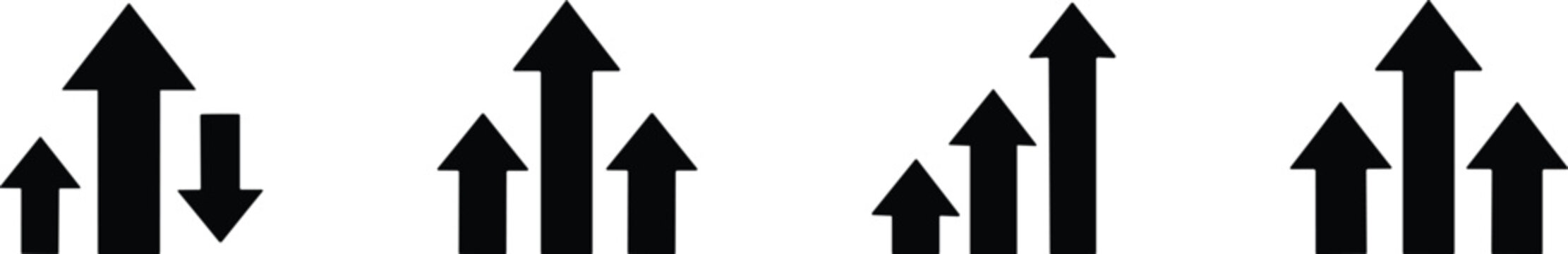 Black arrows pointing up on white background . Financial growth arrows.