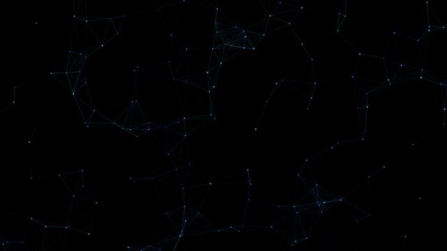 A dark abstract motion background featuring a network of connected glowing dots and lines, suggesting data or connections.