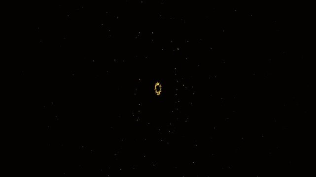 Animated golden ring with glowing particles pulsates and rotates against a dark background, suggesting magic, power, or a mystical element.