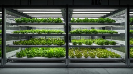 Fototapeta na wymiar Vertical farming growing fresh lettuce and vegetables