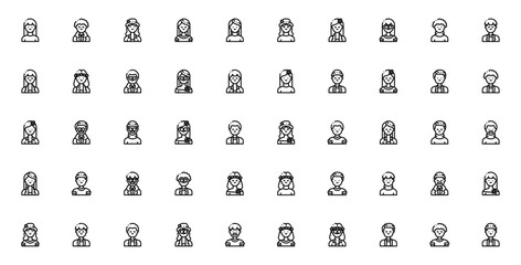 Spring Avatars icon set. Minimalist avatar pack. Featuring woman, man, profile, portrait, user, people, character, face, person and more. Editable vector illustration. © wang