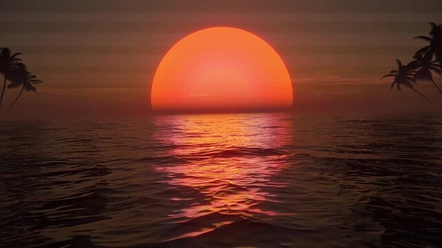 Retro-inspired tropical sunset with vibrant neon glow 