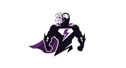 Fototapeta premium Superhero Brain Power Icon with Atom Symbol