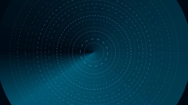 A digital animation features concentric circles with dashed lines radiating from a central point, creating a futuristic, technological motion background loop.