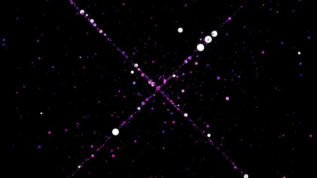 Animated magenta and purple particles float and swirl against a dark background, creating a mesmerizing abstract motion.
