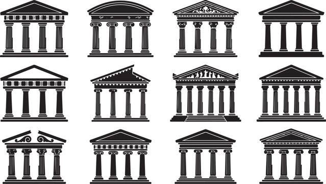Ancient architecture coloring page vector drawing greek roman temple designs