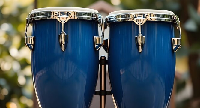 a pair of blue bongo drums