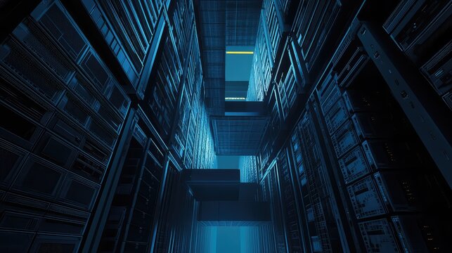 Data center server racks storing digital information