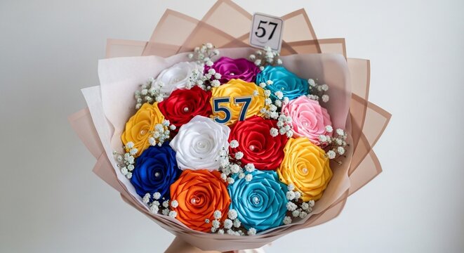 Colorful bouquet flowers presentation
