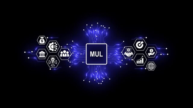 Futuristic Multiplication Operation Concept with Digital Network and Business Icons
