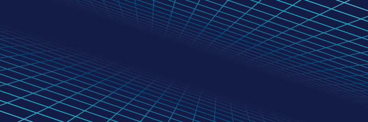 Diagonal blue neon grid composition forming dynamic abstract digital space with perspective lines on dark background, futuristic technology backdrop expressing motion energy and virtual depth visuals © SpainArts