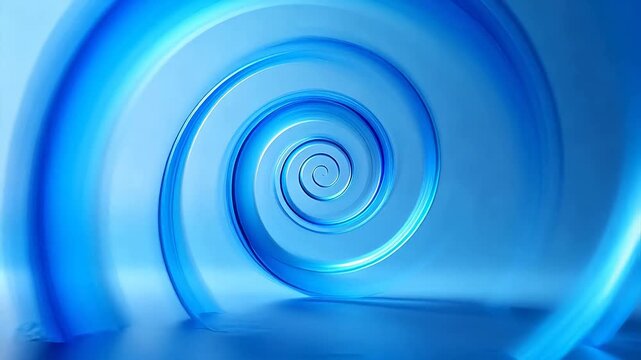 Abstract blue spiral shape with glowing lines extending from center