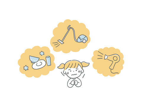 聴覚過敏で日常の音に怯える女の子単色