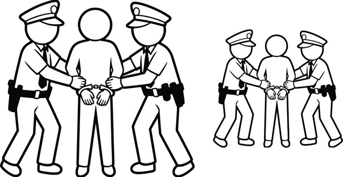 Police officers arresting people, law enforcement vector icons, crime scene, security forces