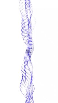 Abstract flowing blue particle trail on white background flow motion energy wave design