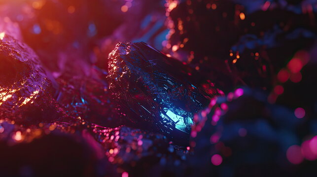 Glowing crystal formation emanating vibrant neon energy