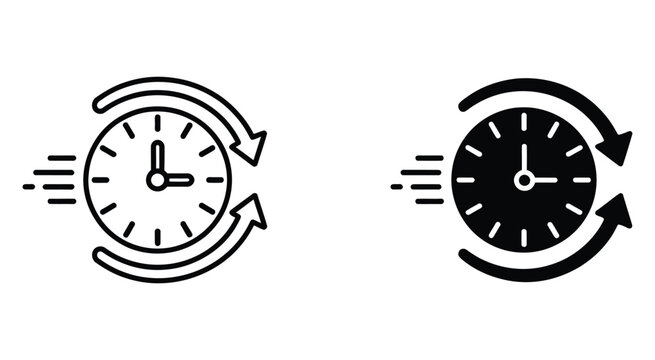 Fast time icon set showcasing quick delivery, rapid processing, and efficient service, clean flat vector illustration pack representing speed