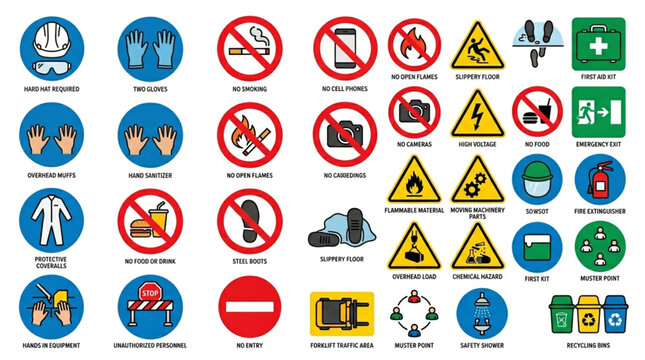 Collection of traffic and warning signs.