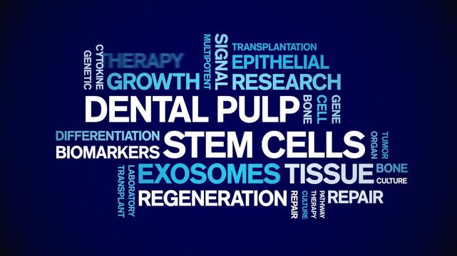 Dental Pulp Stem cells animated word cloud-text design animation tag kinetic typography seamless loop.