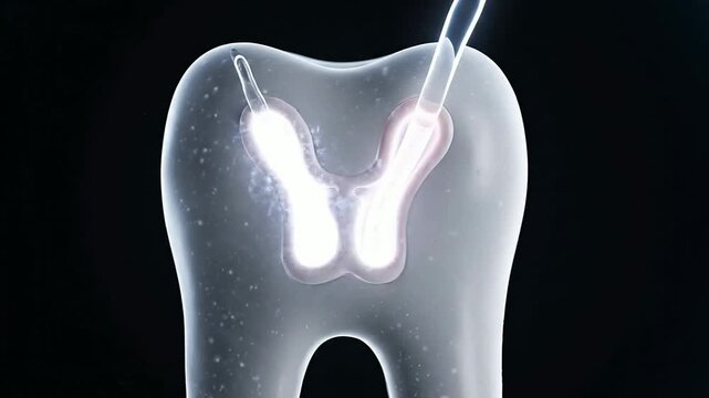 Detailed CGI Visualization of Human Premolar Tooth Anatomy Featuring Two-Canal System and Dual Pathways for Dental Science and Education