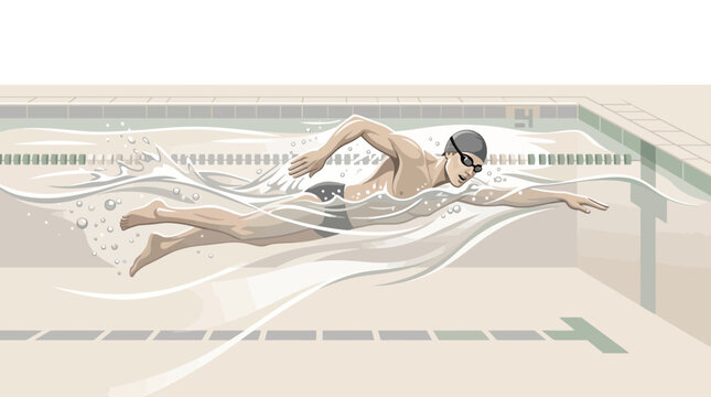 Stylized illustration of a man swimming freestyle in a swimming pool