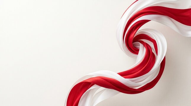 Abstract Red and White Ribbon Swirl Inspired by San Ferm&iacute;n Festival, Dynamic Flowing Fabric Background for Spanish Fiesta Celebration