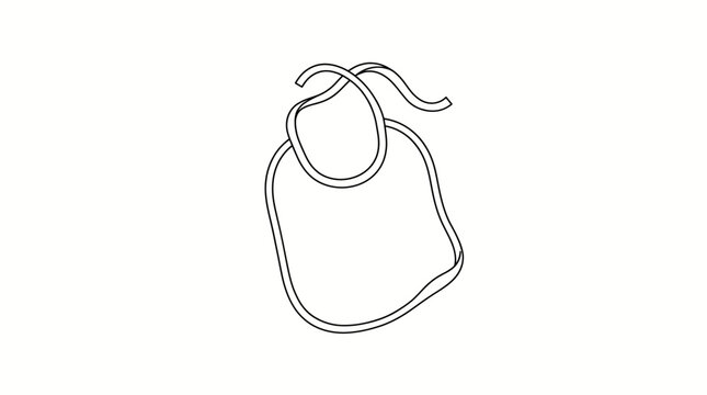 Minimalist line art of a baby bib with a neck tie. Clean black outline vector illustration of infant apparel on a white background.