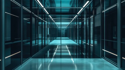 Fototapeta premium Futuristic glass corridor with glowing neon lights