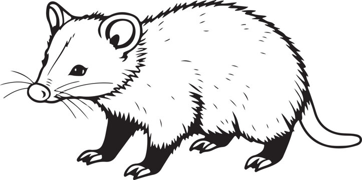 Possum Hand-drawn Sketch Drawing Vector Illustration, Line Linear Symbol Black and White Engraving, Isolated