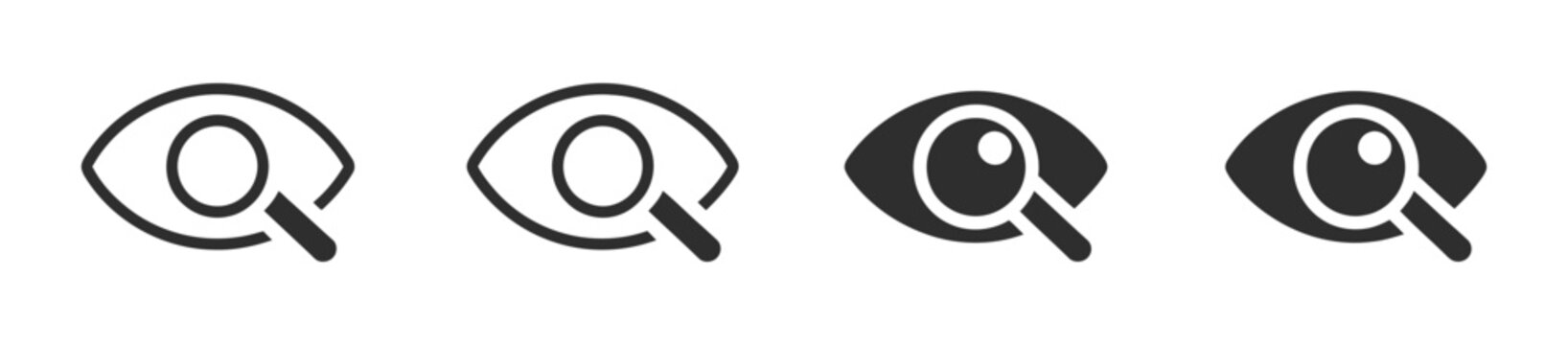Eye with magnifying glass icon search look observe symbol.