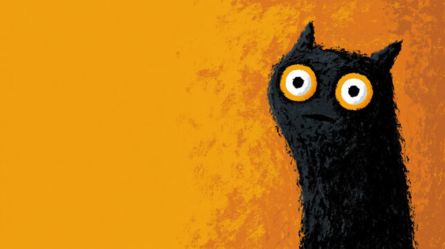 Black cat with huge eyes gazes at viewer
