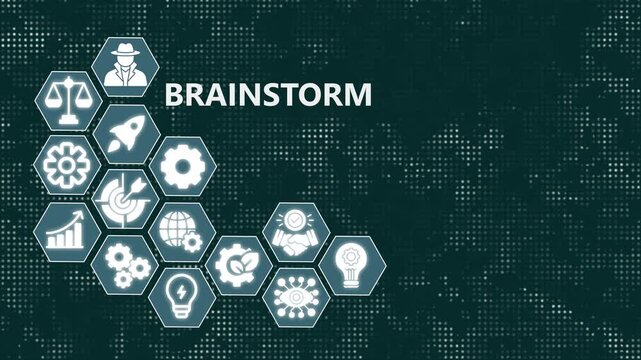 Brainstorming business strategy: digital hexagon infographic motion