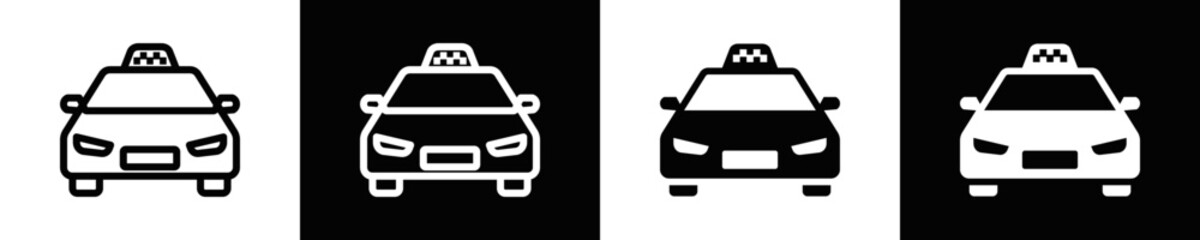 Taxi Icon Set White And Black Background Style © FATMA