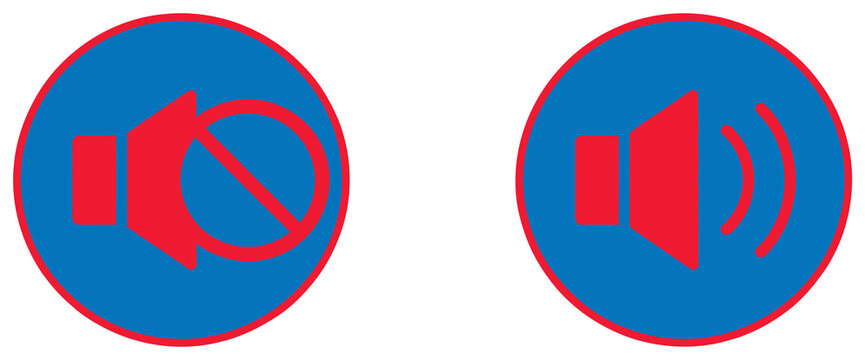 Audio volume icons representing sound level adjustment and mute status for modern audio control settings and interface
