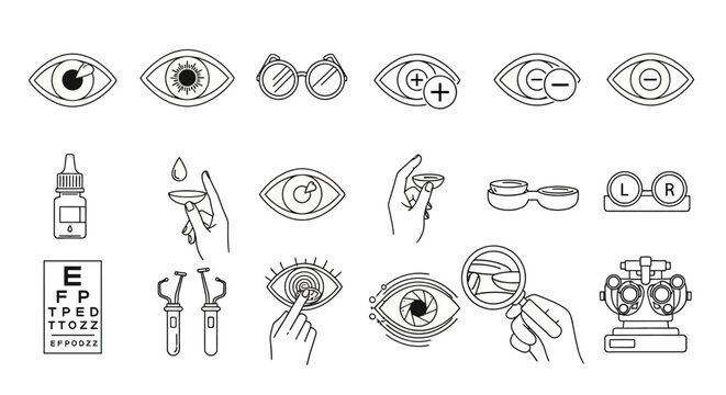 eye icons, eye care symbols, ophthalmology illustrations, medical vector graphics