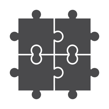 Puzzle piece icon set, four interlocking jigsaw parts, business teamwork concept vector illustration