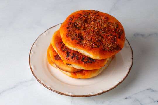 Traditional Turkish Biberli Ekmek Spicy Flatbread with Red Pepper Paste