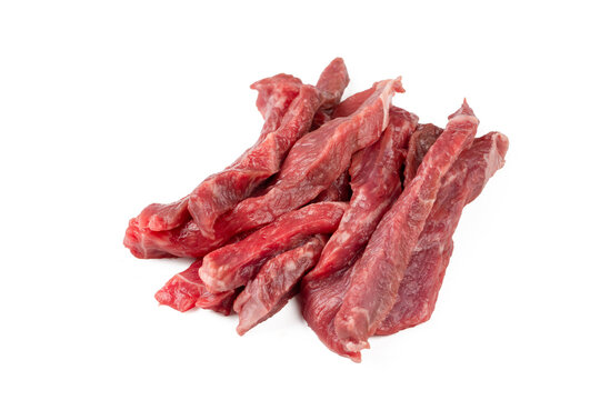 Fresh Raw Beef Strips Isolated on White Background