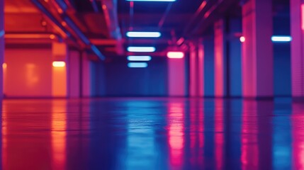 Fototapeta premium Futuristic underground parking garage with neon lighting