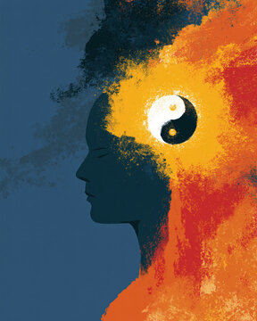 Silhouette of a person in calm profile against a textured sky